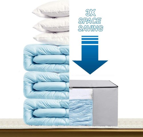 Cube Vacuum Storage Bags - Premium Space Saver Totes with Compression Seal for Clothing & Bedding | Jumbo Organizer for Comforters, Blankets & Pillows