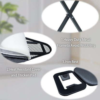 Duwee Ironing Board - 12"x36" Folding Design with Heat Resistant Cover & Thick Felt Pad - Compact & Lightweight, Black