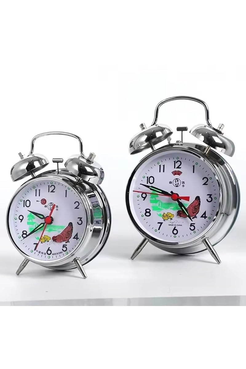 Nostalgic Mechanical Wind-Up Rooster Desk Clock - Large Silver Metal Decor