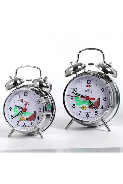 Nostalgic Mechanical Wind-Up Rooster Desk Clock - Large Silver Metal Decor