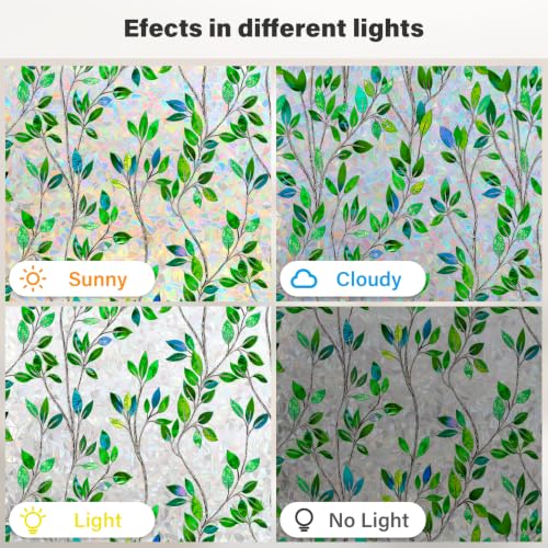 Privacy Window Film Green Leaf Pattern 17.5 x 78.7 Inch - Blurred Glass Cover