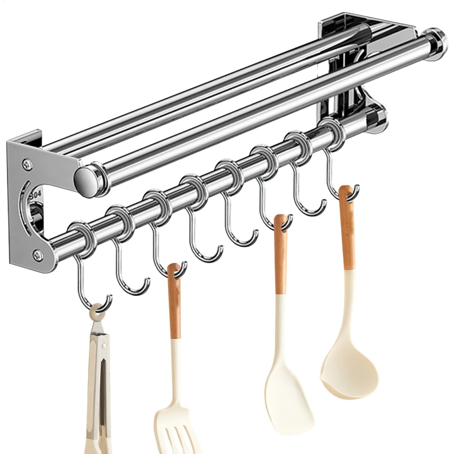 semofcen Kitchen Utensil Holder Hanger 30/40/50CM Stainless Steel Multifunctional Slide Rail Hook Space Saving Utensil Rack No Drilling Kitchen Rail for Hanging Cooking Utensils Mugs Spoons