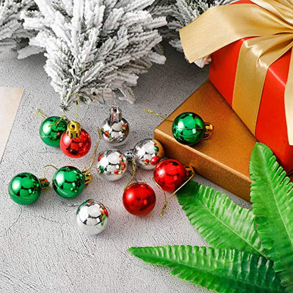 36 Pcs Christmas Mini Ball Ornaments - Red, Green, Silver, 1 Inch
