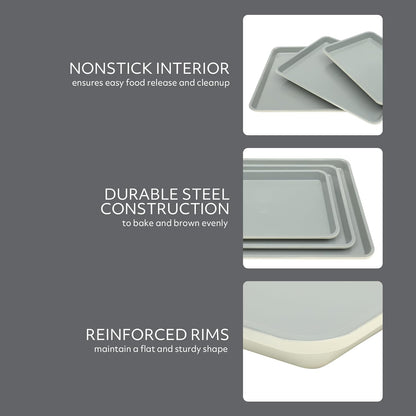 Sur La Table Cookie Sheet Set - Nonstick Carbon Steel Baking Pans (13, 15, 18 Inch) - Grey Easy-Clean Trays for Cookies & Roasting
