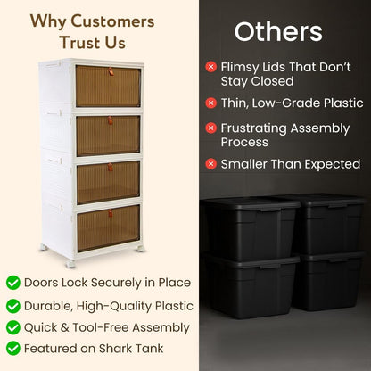 Quik Box 4-Tier Stackable Storage Organizer - 24 Gallon Collapsible Bins with Magnetic Doors | Space-Saving Bedroom & Closet Solution