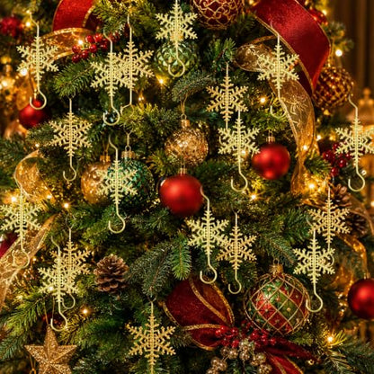 Gold Snowflake Christmas Ornament Hooks - Durable & Reusable Decorative Hangers