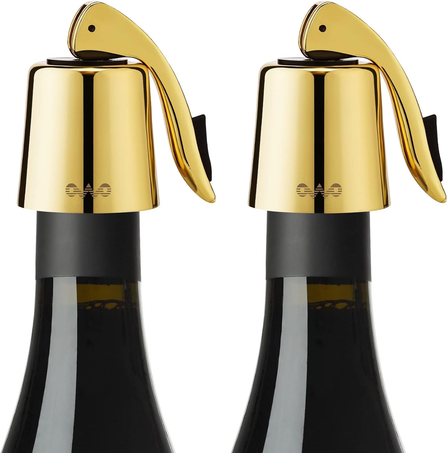 OWO Stainless Steel Wine Bottle Stopper, Reusable Wine Saver with Silicone Seal, Decorative Bottle Sealer, Keeps Fresh (Gold, 2 Pack)