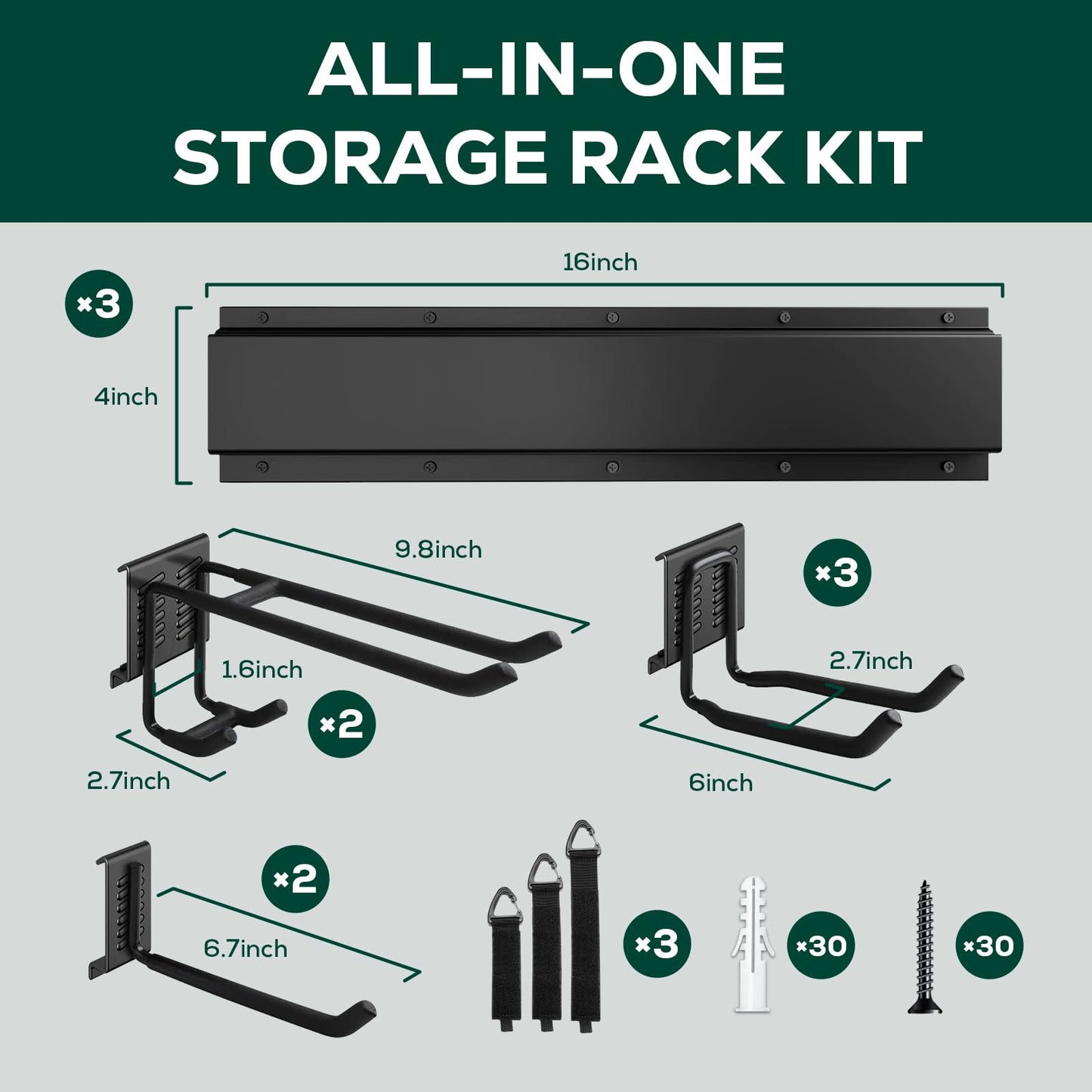 VICHTOP Garage Garden Tool Organizer Wall Mount,48 Inch Garage Organizer Wall Mounted Storage System with 7 Layer Hooks,Max 440lbs Adjustable Metal Hooks,Home Gift
