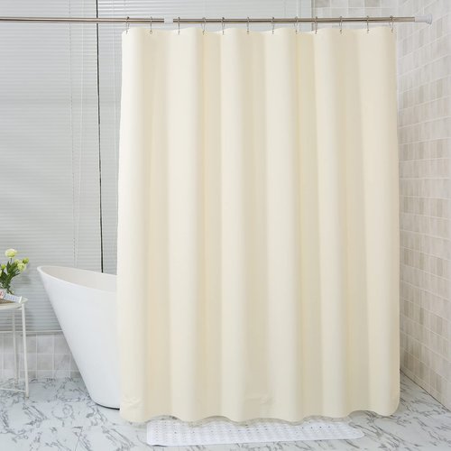 AmazerBath Plastic Shower Curtain Liner, 72 x 72 Inches EVA 8G Heavy Duty Beige Waterproof Weighted Thick Bathroom Curtain with 3 Clear Weights and 12 Rustproof Grommet Holes