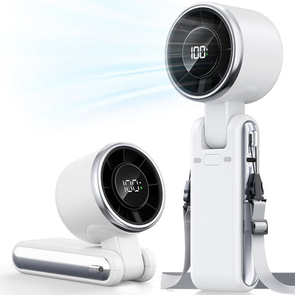 Skiennix Portable Handheld Turbo Fan - 5-Speed Rechargeable Mini Fan for Travel & Beach (White)