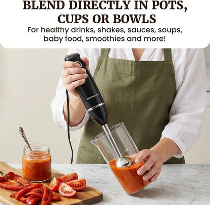 Elite Gourmet Immersion Hand Blender - 500 Watts, 2-Speed, Stainless Steel Blades | Perfect for Smoothies, Baby Food, Soup - Black