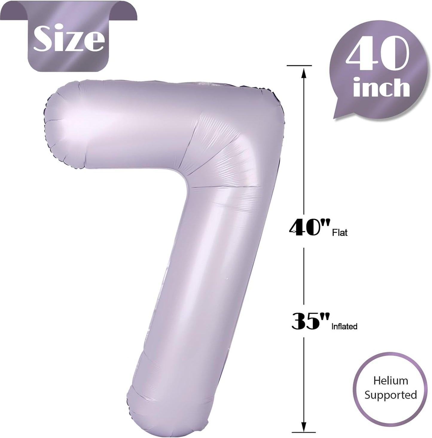 Number 7 Balloon by Lilac - 40 Inch Giant Foil Balloon for 7th Birthday Party Decorations