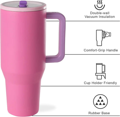 Skiennix 32 oz Insulated Tumbler with Handle & Flip Straw - Leak Resistant, Fits Car Cup Holders | Pink Sugar