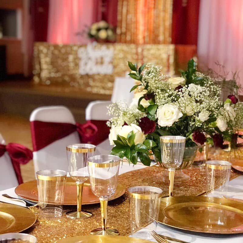 Gold Sequin Table Runner 4 Pack - 12x72 Inch Glitter Wedding Party Decor