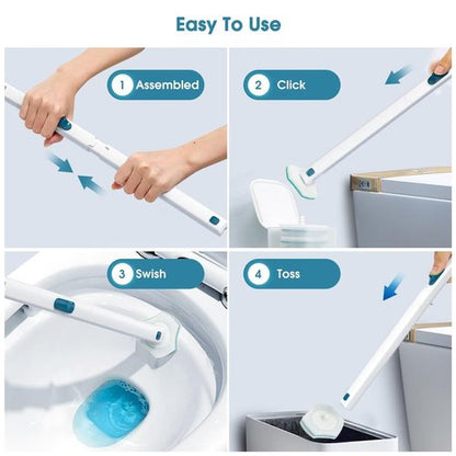 Disposable Toilet Brush with 48 PCS Refills, Disposables Toilets Cleaning System with Handle, Storage Caddy and 48Toilet Bowl Refill Heads for Bathroom Cleaning