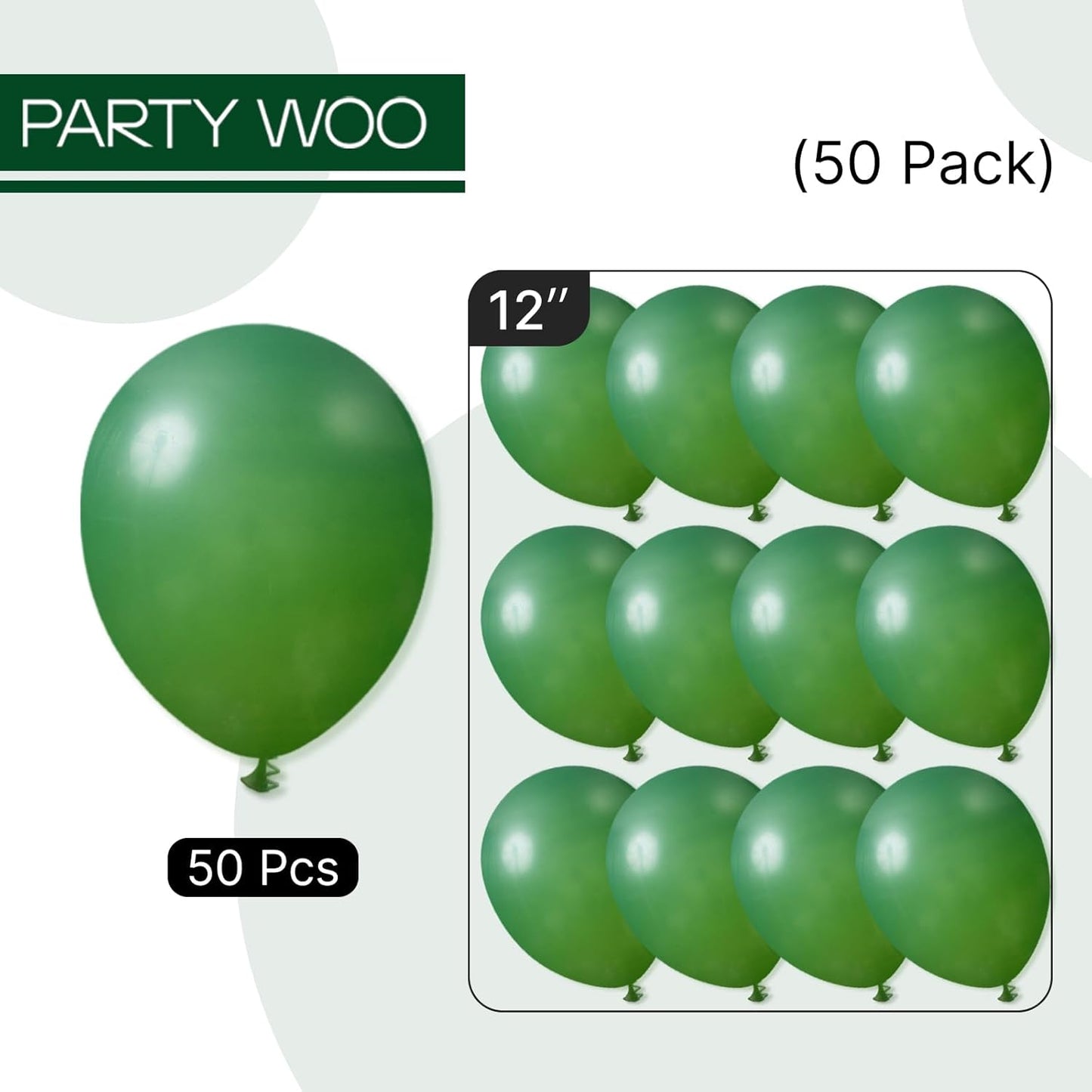 PartyWoo Dark Green Balloons - 50pcs 12 Inch Emerald Forest Green for Weddings & Celebrations