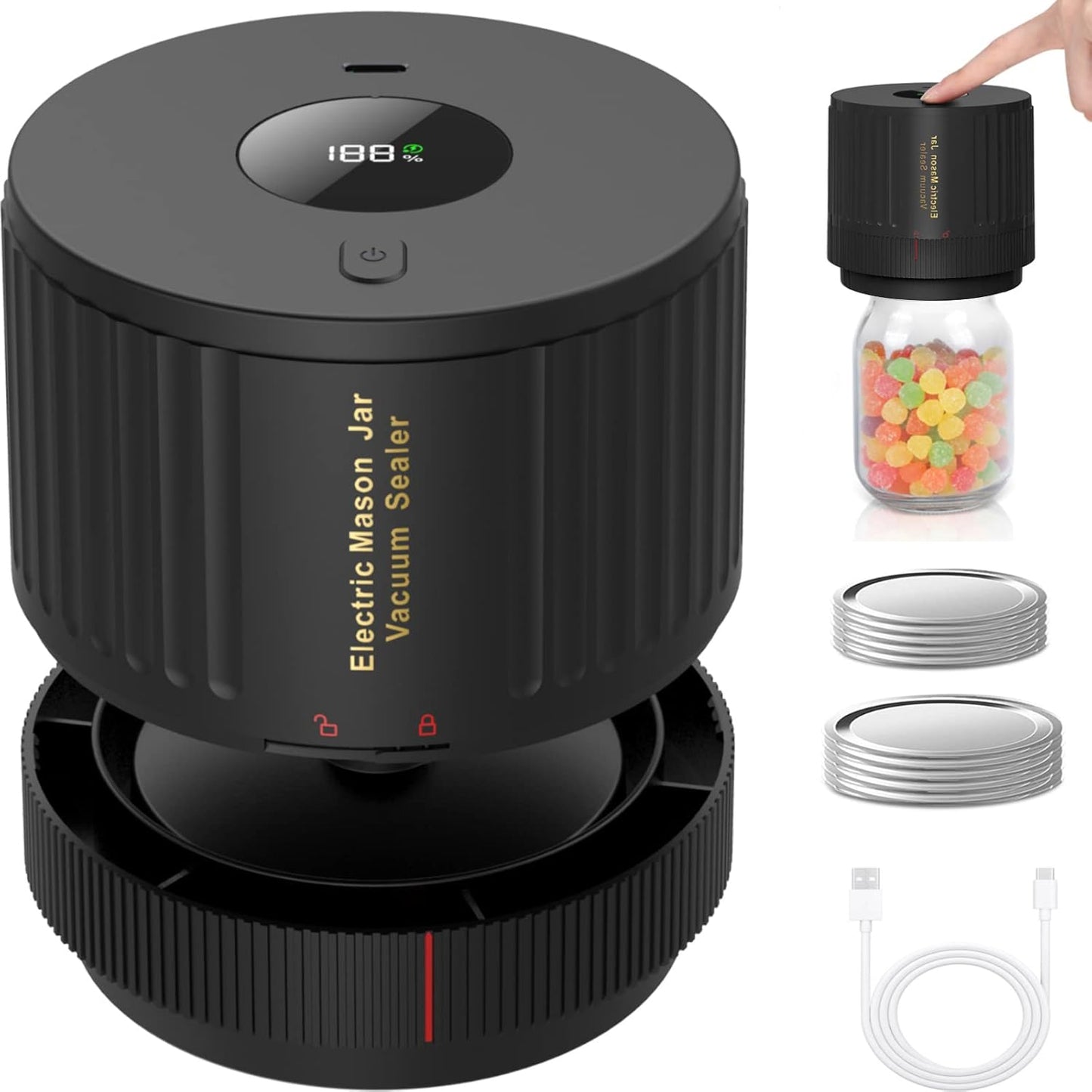 Skiennix Electric Mason Jar Vacuum Sealer Kit - Black & Red | Preserve Food Freshness