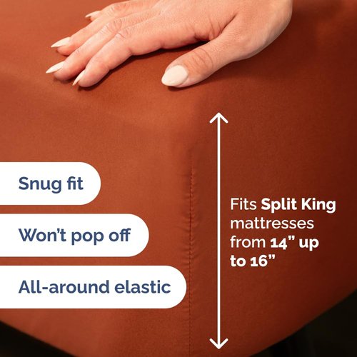 Flex Top Split Head King 4 Piece Sheet Set - Comfy Breathable & Cooling Bed Sheets Set - Hotel Luxury Bedding for Women, Men, Kids, Teens, Boys & Girls - Deep Pockets, Soft and Oeko-Tex - Terracotta