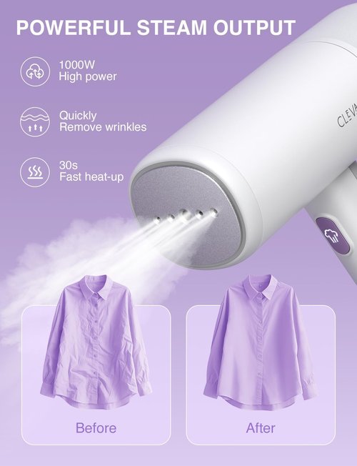 CLEVAST Portable Garment Steamer - Handheld Travel Size, Fast 30-Second Heat Up, 1000W Power