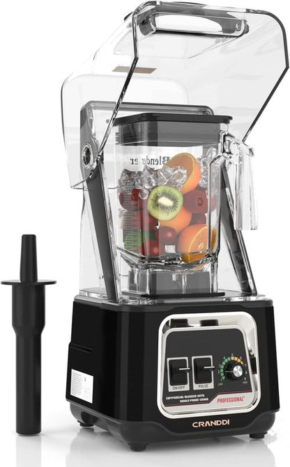 CRANDDI Commercial Blender - 2200W Quiet Smoothie Maker with Removable Shield | 52oz, Black