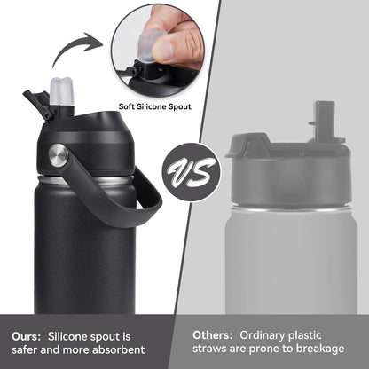 Skiennix 18oz Insulated Stainless Steel Water Bottle - Wide Mouth, Sweat & Leak Proof, BPA Free, Black
