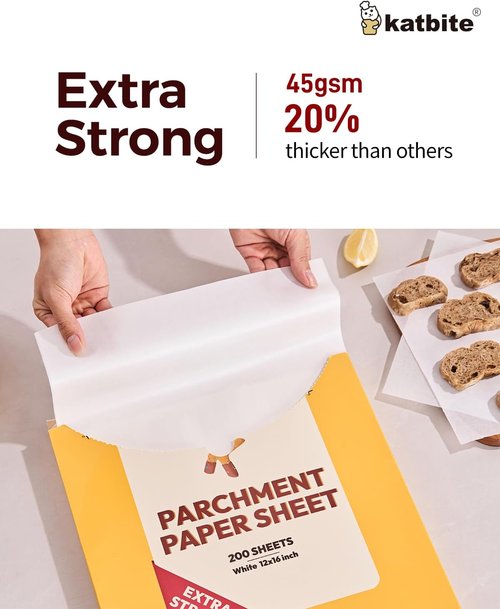 Katbite 200PCS Heavy Duty Parchment Paper Sheets - 12x16 Inch for Baking, Cooking & Frying