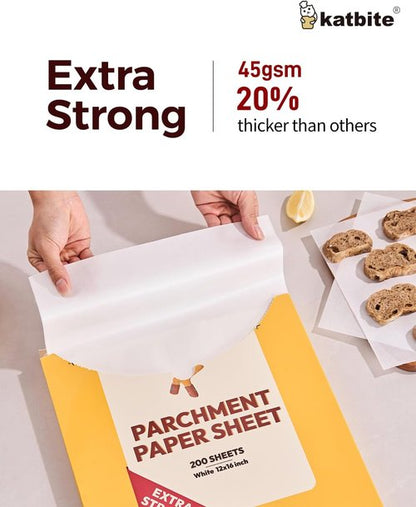 Katbite 200PCS Heavy Duty Parchment Paper Sheets - 12x16 Inch for Baking, Cooking & Frying