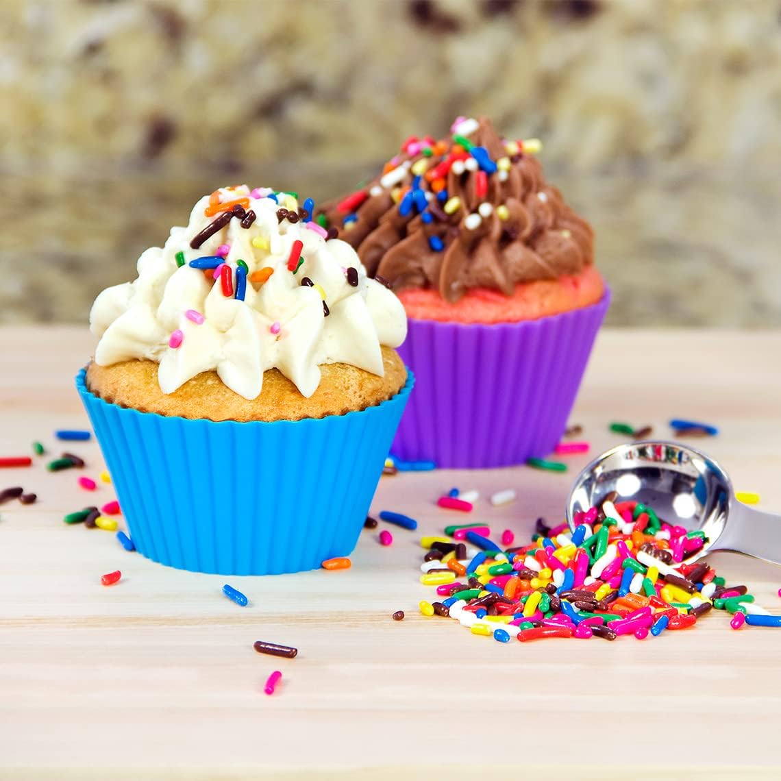 Skiennix Reusable Silicone Cupcake Liners - Non-Stick Baking Molds - Set of 12 Colorful Kitchen Accessories