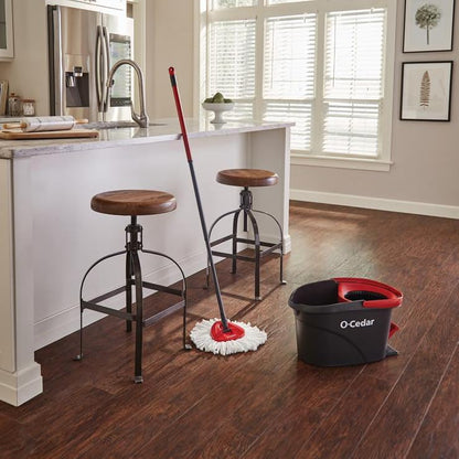 O-Cedar EasyWring Microfiber Spin Mop & Bucket | Efficient Floor Cleaning System with Extra Refill - Red/Gray