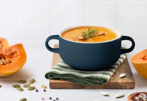 Kook Ceramic Soup Crocks - Oven & Microwave Safe Bowls with Handles - 18 oz, Set of 4 (Navy)