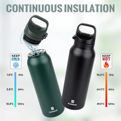Skiennix Insulated Thermo Water Bottle - 20oz Stainless Steel Flask for Hot & Cold Drinks | Purple