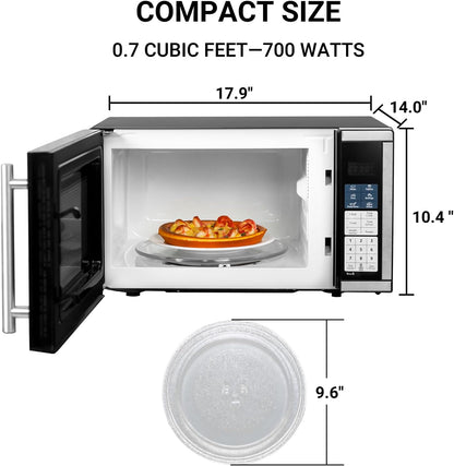 Smad 0.7 Cu.Ft Compact Microwave - 700W Mini Microwave with Removable Turntable & Child Lock | Stainless Steel