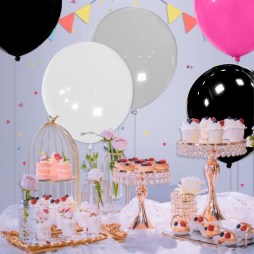 32Pcs Black Big Balloons - 18 Inch Round Latex Party Balloons for Birthday & Wedding Decor