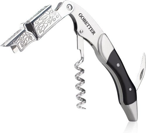 GOBETTER Wine Opener, Professional Corkscrews for Wine Bottles Cap Remover, Manual Wine Key for Home Use, Servers, Waiters Bartenders and Wine Lovers, Ebony Wood