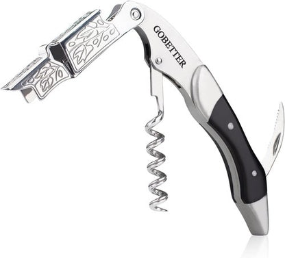 GOBETTER Wine Opener, Professional Corkscrews for Wine Bottles Cap Remover, Manual Wine Key for Home Use, Servers, Waiters Bartenders and Wine Lovers, Ebony Wood