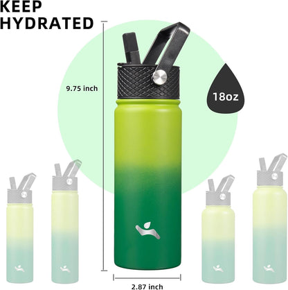 Skiennix 18 Oz Insulated Stainless Steel Water Bottle - Durable Sport Design with 3 Lids | Bamboo Grove