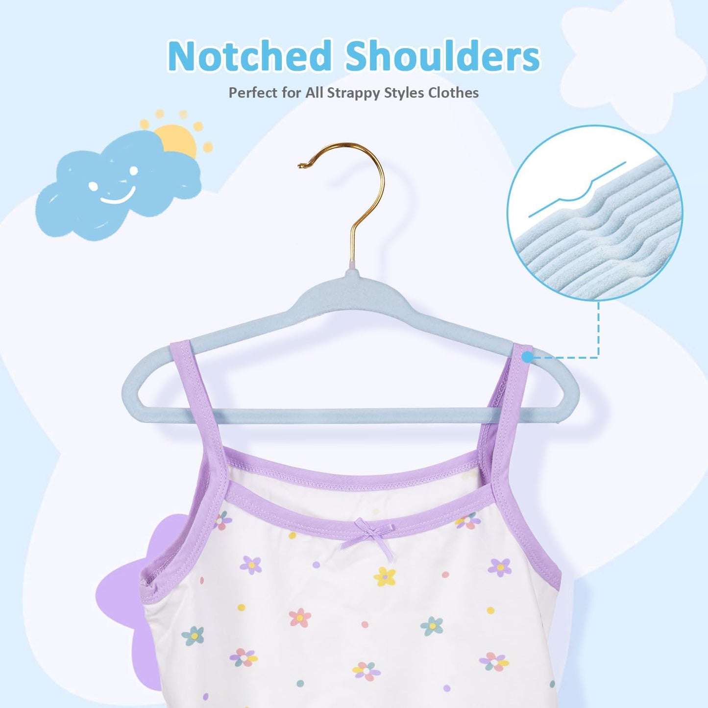Tonswachic 30-Pack Baby Closet Hangers - Soft Velvet Non-Slip Design for Infant & Toddler Clothes | Blue