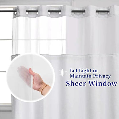 CYPL No Hooks Required Waffle Weave Shower Curtain with Snap in Liner-Hotel Grade Waterproof & Mesh Top Window Spa Like Bath Curtain Machine Washable Heavy Duty 71Wx74L(White)