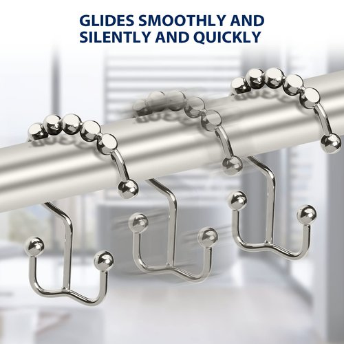 Gidse Shower Curtain Hooks,Sturdy Stainless Steel Double Sided Shower Hooks Rings for Bathroom Shower Curtain Rods Curtains Set of 12 Hooks - Nickel