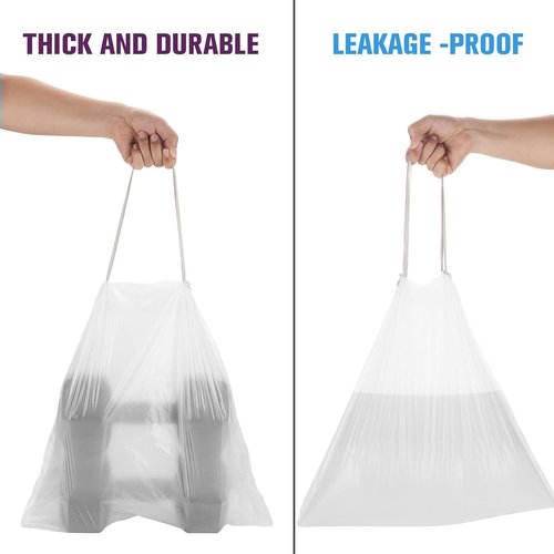 Heihaily 2.6-Gallon Heavy Duty Trash Bags - Leak-Proof Drawstring Kitchen Garbage Bags | Odor Control, Clear (60 Count)