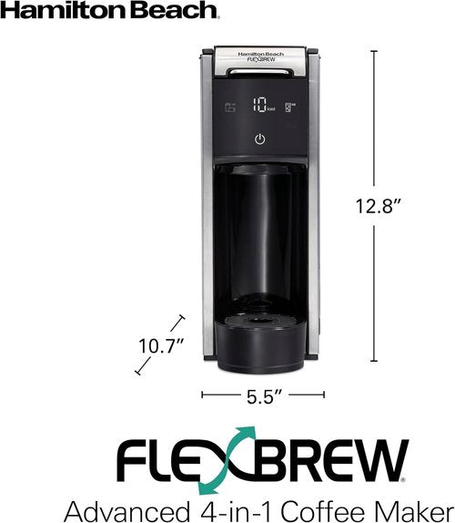 Hamilton Beach FlexBrew Coffee Maker - 4-in-1 Single Serve for Hot & Iced Coffee, 45 oz Reservoir, Black