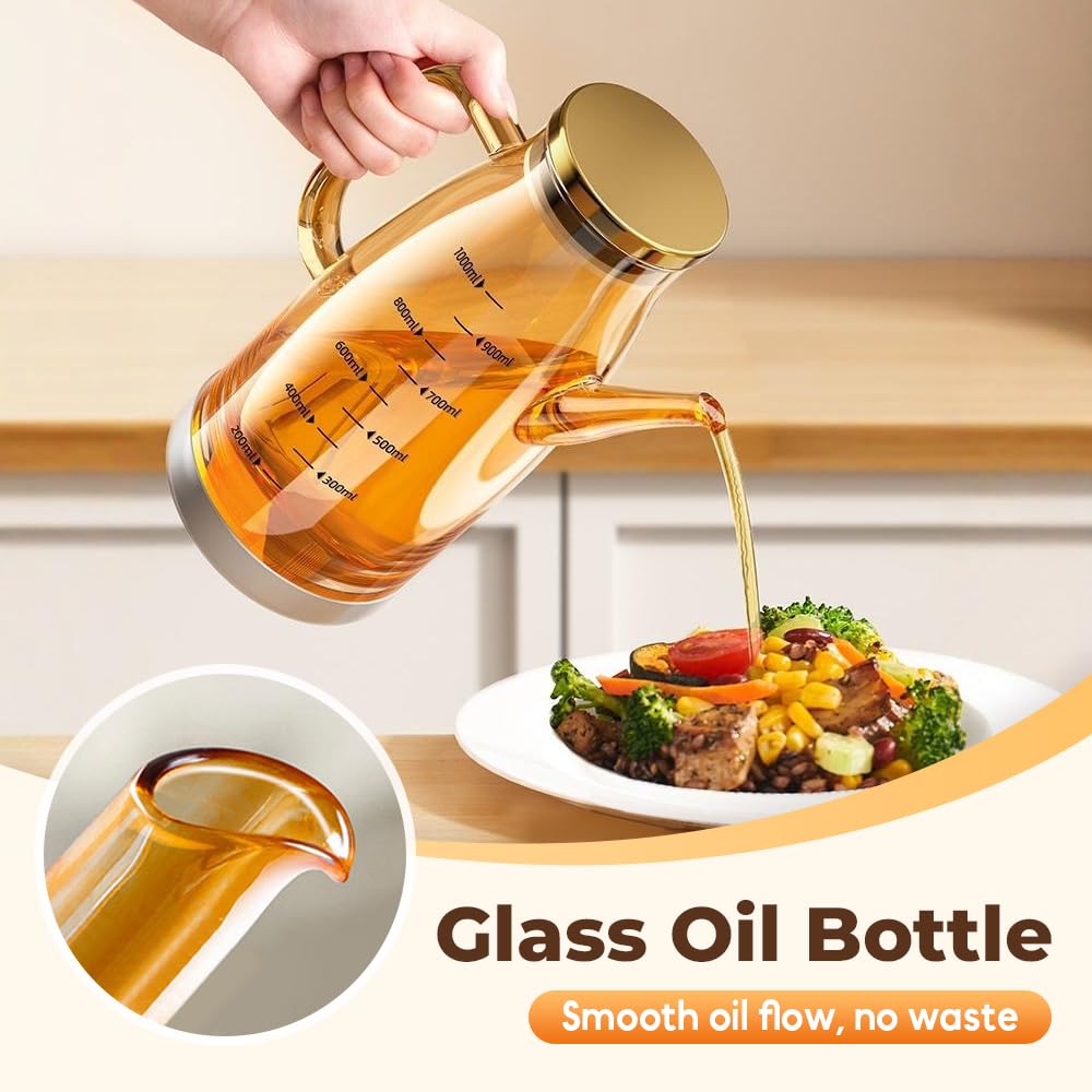 PUSKIU Oil Dispenser Bottle with Drip Free Spout, 2 in 1 Oil Dispenser and Sprayer for Kitchen, Olive Oil Dispenser Bottle Oil Dispensing Bottles for Cooking Glass Oil Spray Bottle (Clear 550ML)