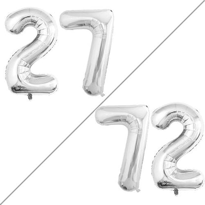 GOER Jumbo 27th Birthday Balloons - 42 Inch Silver Foil Helium Decorations | Perfect for Celebrations