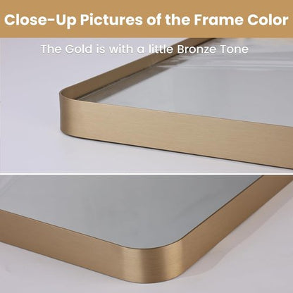 LOAAO Gold Bathroom Mirror - 60”x30” Rounded Rectangle Design | Anti-Rust Tempered Glass, Wall-Mounted