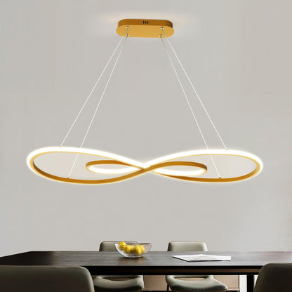 39" Modern Infinite LED Pendant Light, Dimmable LED Kitchen Island Linear Chandelier with Remote Control, Gold Modern Chandelier for Dining Room, Adjustable Height Hanging Light Fixture Over Table