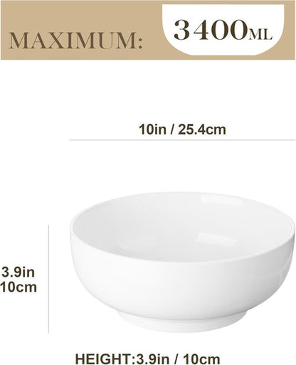 MALACASA Extra Large Serving Bowls Set of 2 - 114 OZ (10") White Porcelain Bowls for Salad, Soup & Pasta