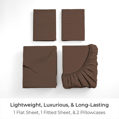 Mellanni Full Sheets Set - 4 PC Iconic Collection Bedding - Hotel Luxury, Extra Soft, Cooling Bed Sheets - Wrinkle, Fade, Stain Resistant (Full, Brown)
