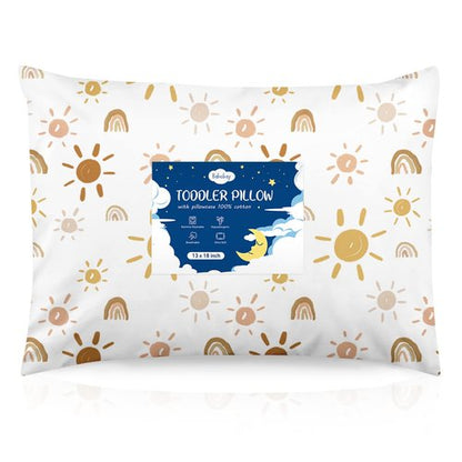 Babebay Toddler Pillow - 13x18 Machine Washable Kids Pillow with Pillowcase | Perfect for Travel & Sleep (Sunshine Rainbow)