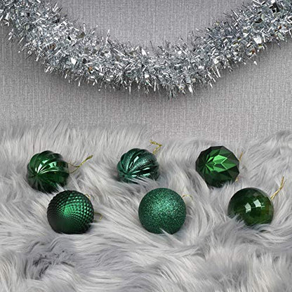 Christmas Tree Ornaments Set - Shatterproof Dark Green Baubles for Holiday Decor 60mm