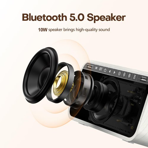 ANJANK Wooden Alarm Clock Radio with Bluetooth Speaker, Wireless Charging Station for iPhone/Samsung, Dual Alarms, Auto-sync Time, 0-100% Dimmer, Digital Clock for Bedrooms Bedside Desk